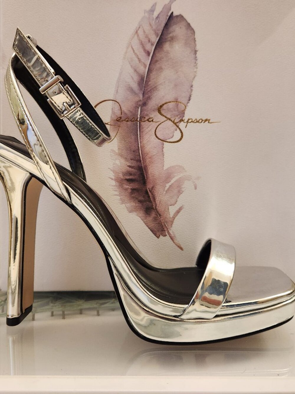 Jessica Simpson Adonia Silver Mirror Metallic Heeled Sandals. NIB. Size 9.5